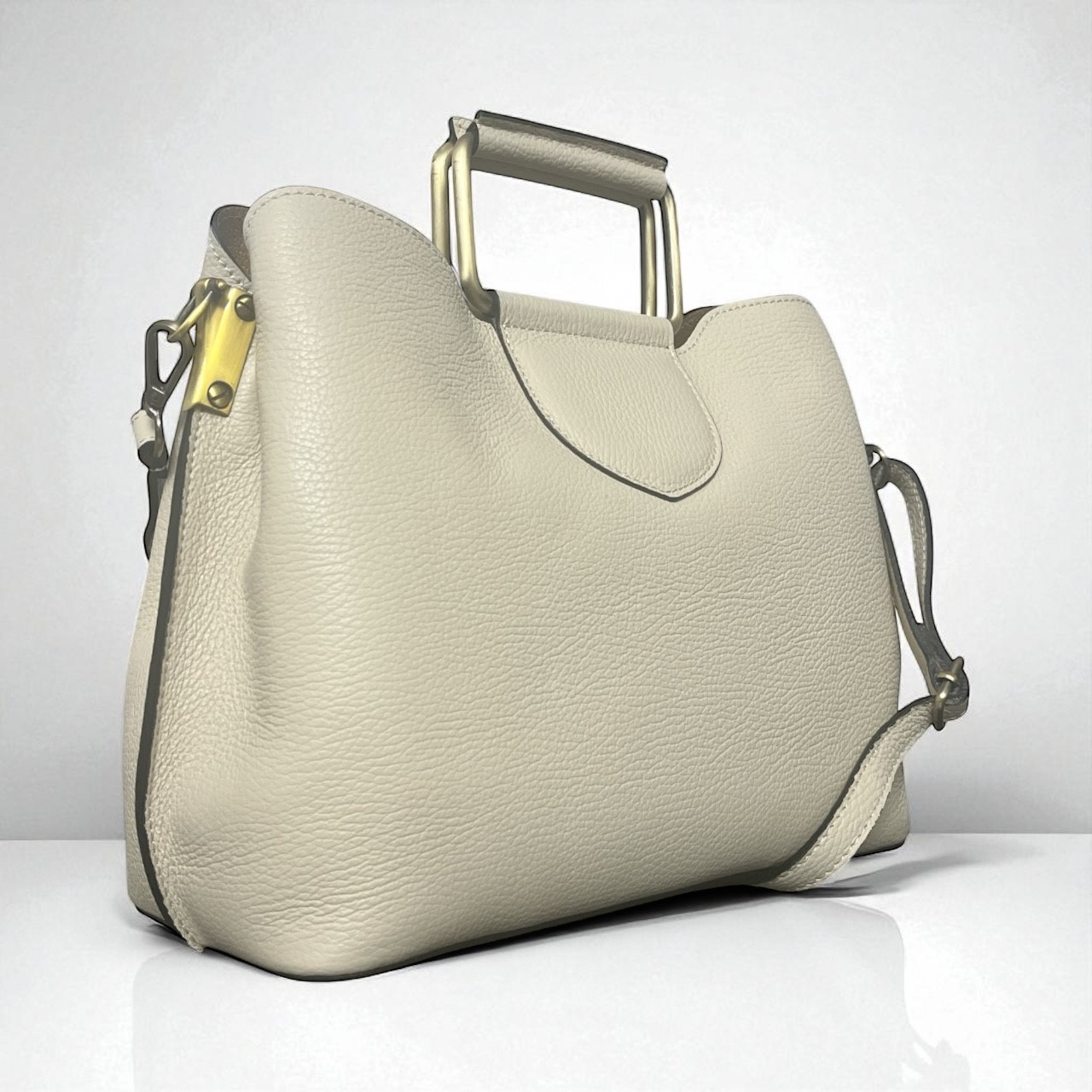 Geanta piele PARIS beige 040 - imagine 4