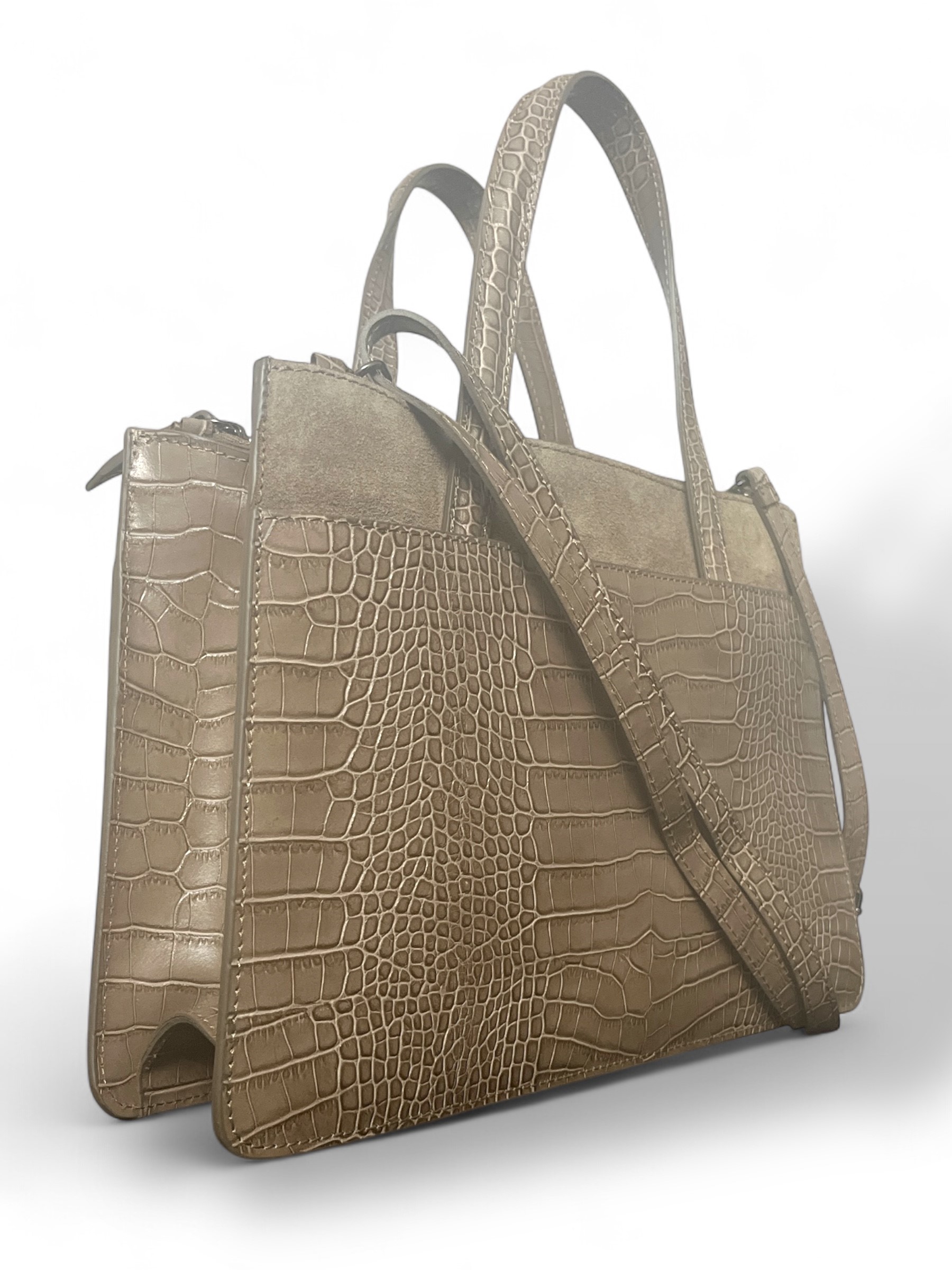 Geanta piele CROCO beige 047 - imagine 3
