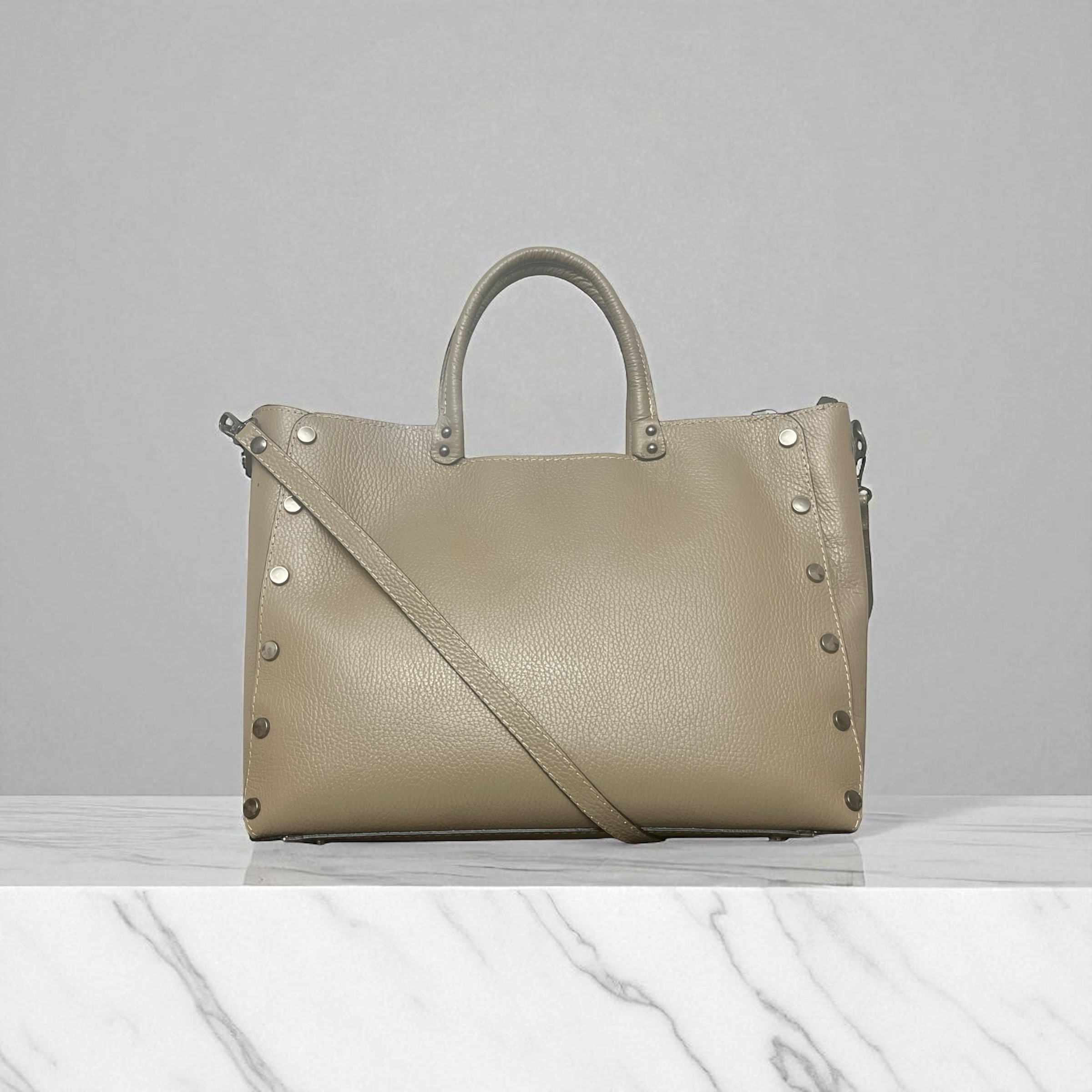 Geanta piele SOFI capse beige 045