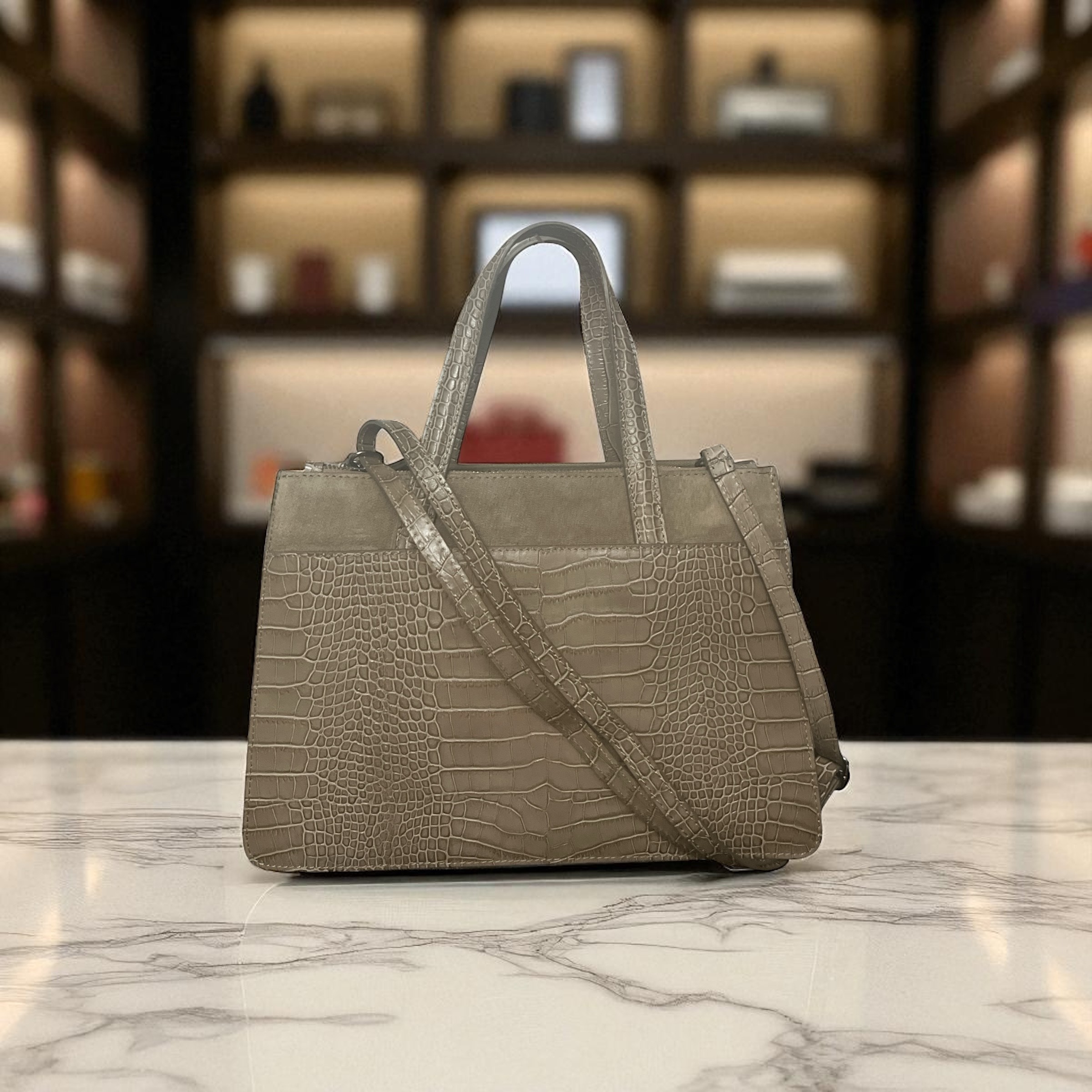 Geanta piele CROCO beige 047 - imagine 4